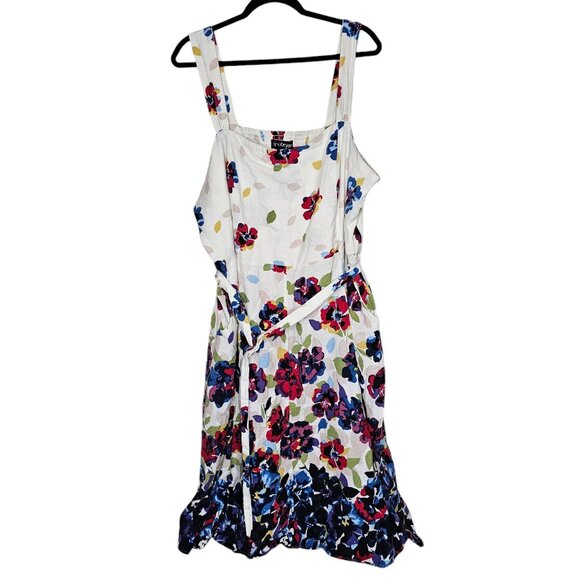 Lane Bryant 26 White Floral Dress Linen Blend Smocked Midi Cottage Sun Dress - Picture 2 of 9